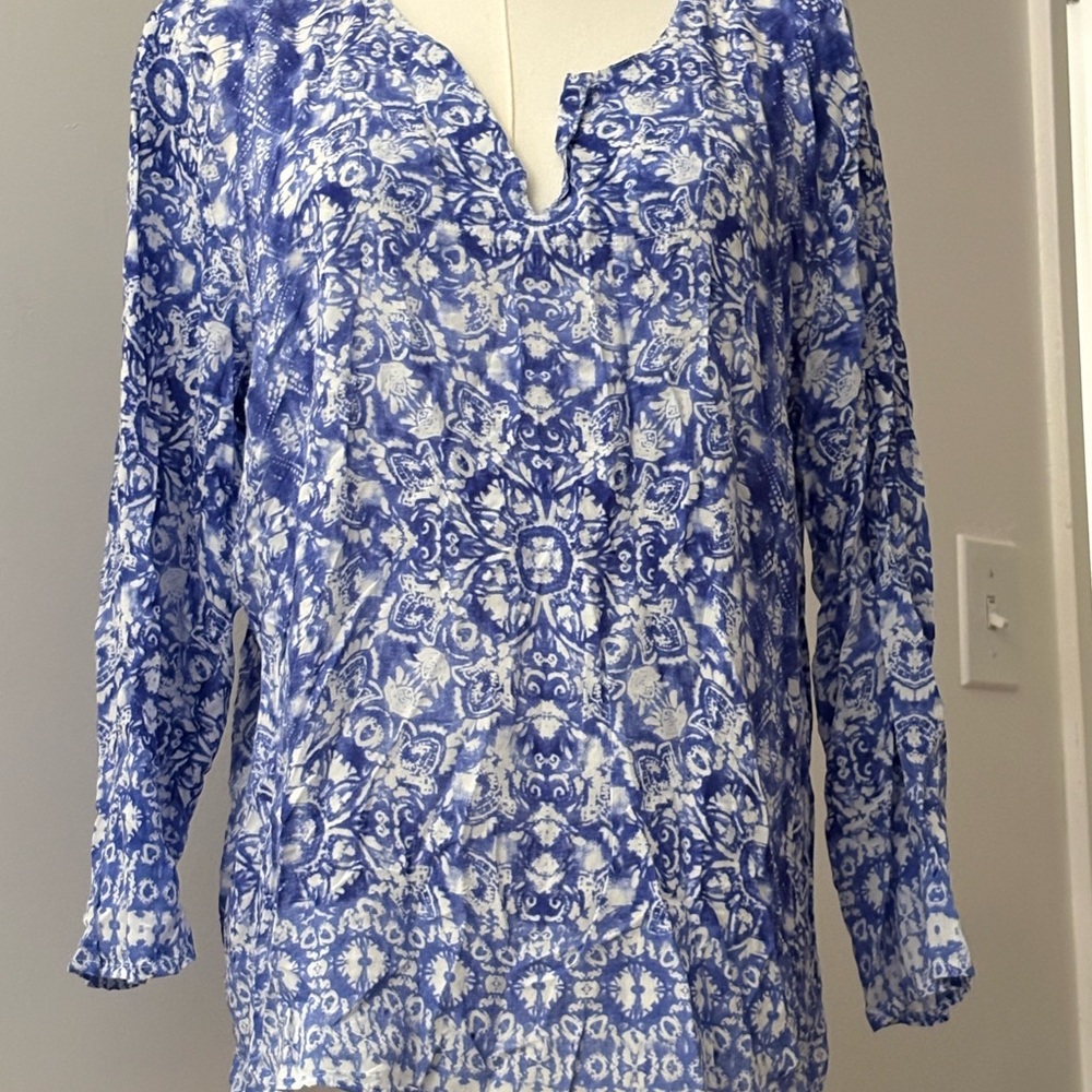 Grand & Greene Floral Blue and White Blouse